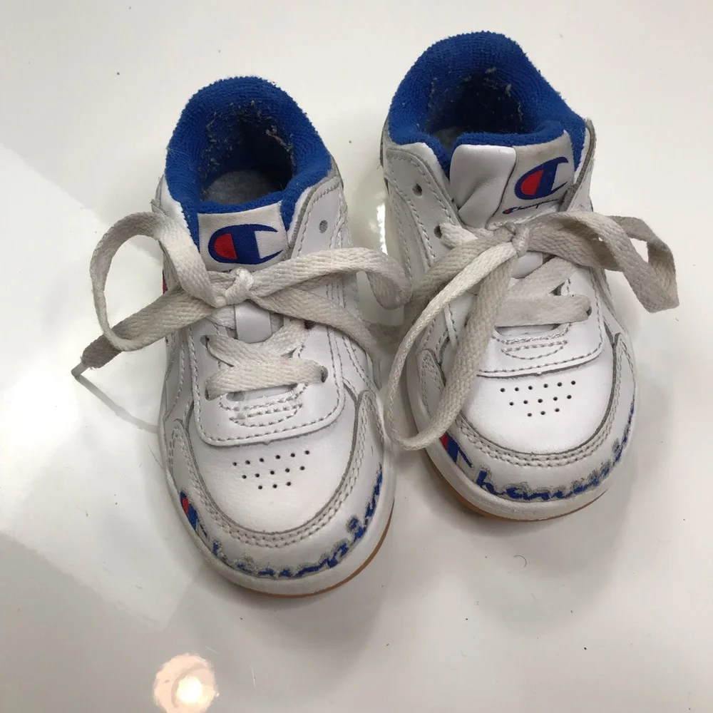 Kids White and Blue Sneakers - Champion Style